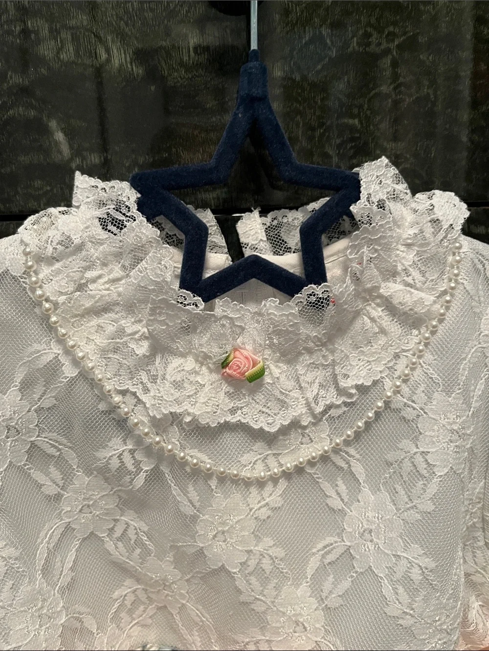 Vintage Girls White Lace & Pastel Floral Dress with Pink Sash